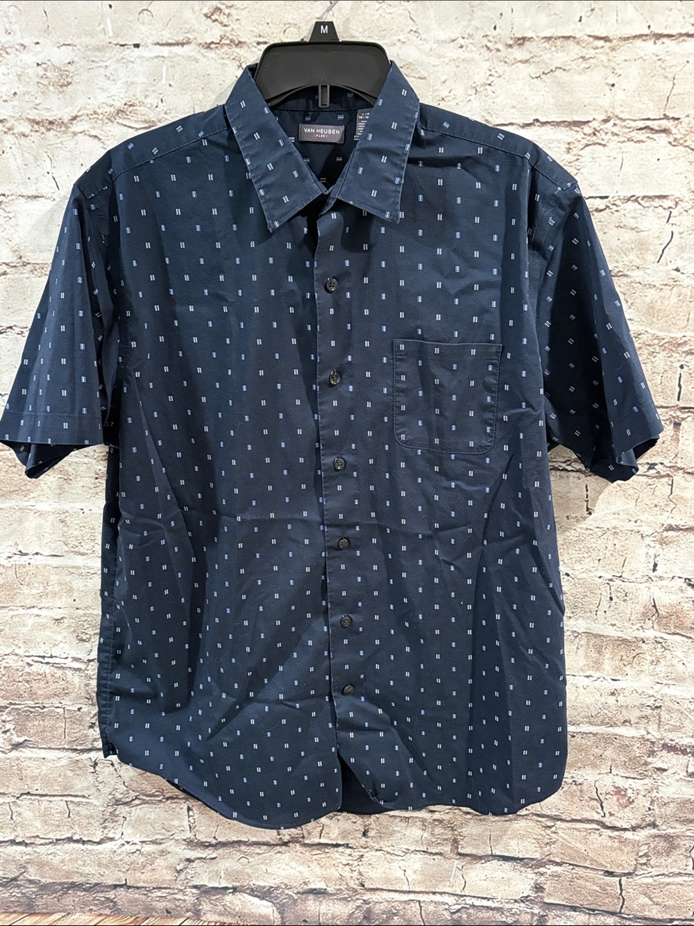 Van Heusen Navy Short-Sleeve Button-Down with Micro Dot Print